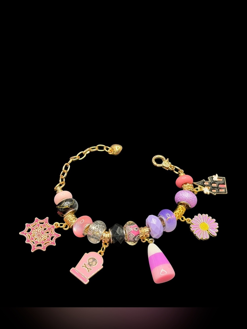 Handmade Halloween Charm Bracelet “Ghoul Friend”Line in Purple Pink Black